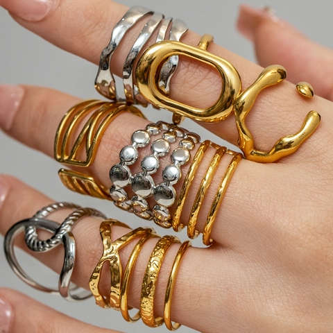 Bagues Ouvertes Minimalistes En Acier Inoxydable Pour Femmes Ajustables Géométriques Ondulées Multicouches Bijoux Tendance