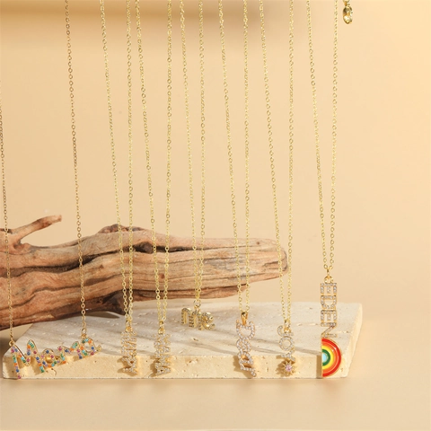 Collana Con Ciondolo A Lettera Alfabeto Rame Placcato Oro Con Zirconi Smalto Gioielli Vintage Minimalisti Regalo Donna