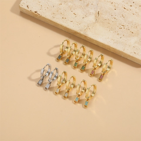 14K Gold Plated Copper Zirconia Zipper Pull Shape Hoop Earrings Small Luxurious Minimalist Geometric Earrings For Women Jewelry