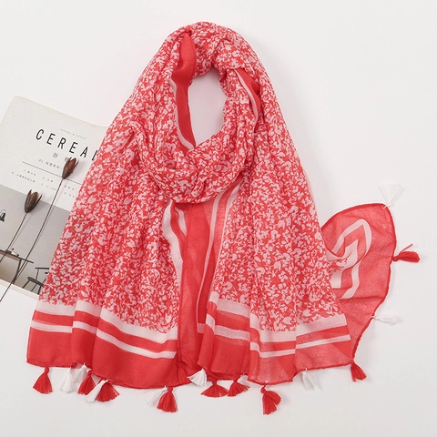 Sciarpa da Donna Con Stampa Floreale Fresca E Dolce Grande Scialle in Voile Protezione Solare Con Nappe Avvolgimento Spiaggia Donna