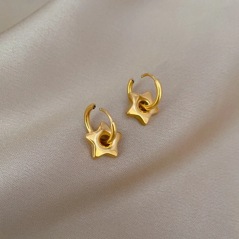 Orecchini A Cerchio Con Stella A Cinque Punte In Acciaio Al Titanio Minimalisti Geometrici Lucidati Dorati Da Donna