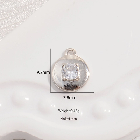 Ciondolo in Argento Sterling 925 Tondo con Zirconia Castone a Quattro Griffe Charms Fai da Te per Collana Bracciale Orecchini Accessori