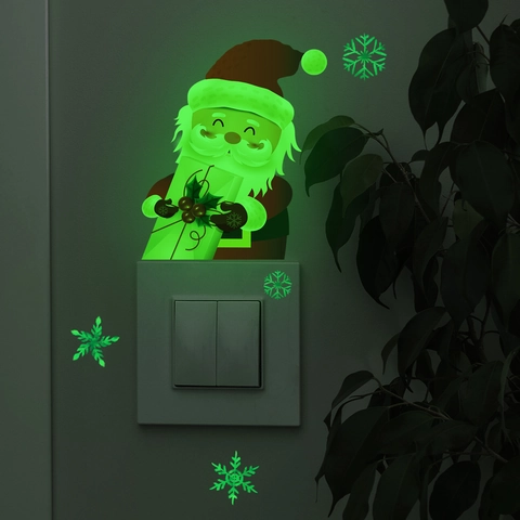 Luminous Christmas Santa Claus Switch Sticker Glow In The Dark Snowflake Wall Decal Vinyl Self Adhesive Home Decor Cartoon