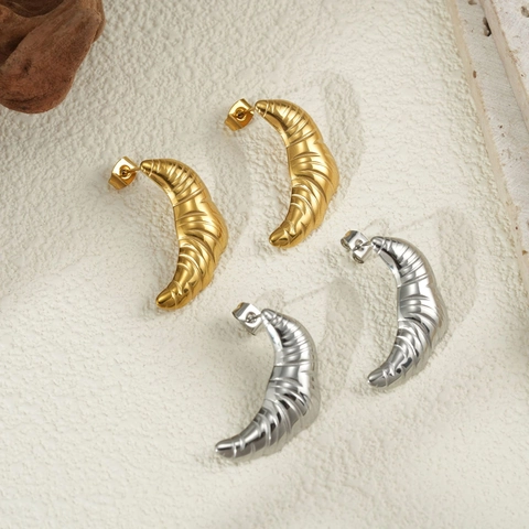 Orecchini A Cerchio Croissant Placcati Oro 18K Acciaio Inossidabile Stile Francese Retrò Gioielli Per Donna