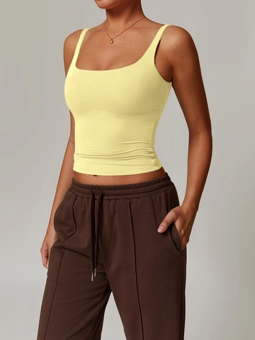 Women Square Neck Tank Top Slim Fit Cropped Polyamide Elastane Solid Color Yoga Camisole Y2K Sexy Casual