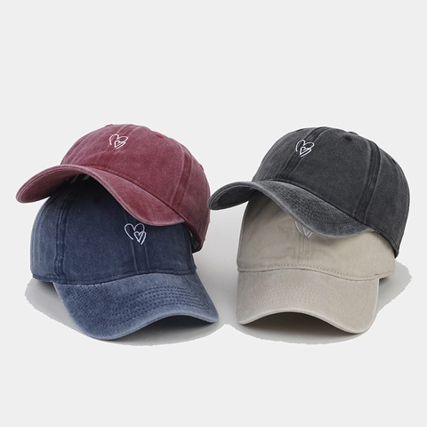 Berretto Da Baseball In Cotone Lavato Con Ricamo A Cuore Design Distressed Protezione Solare Regolabile Per Uomo E Donna