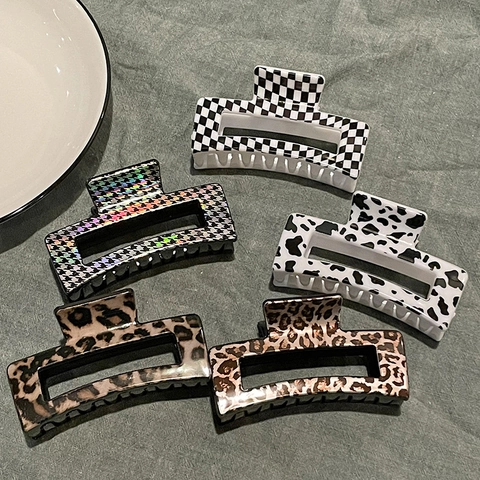 Molletta Per Capelli Rettangolare Antiscivolo In Plastica Motivo Leopardato Scacchiera Mucca Moda Accessori Capelli Donna