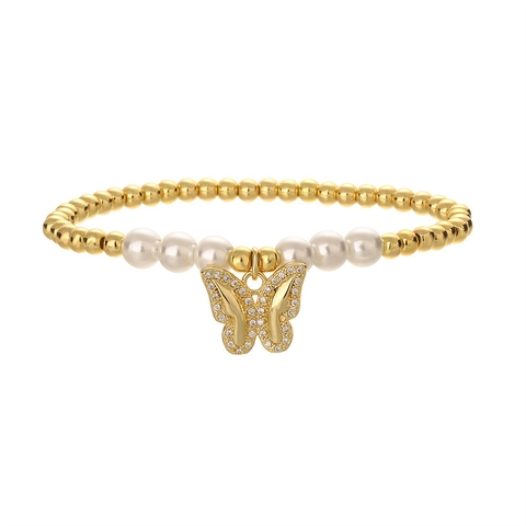Bracciale Con Perline Di Moda Perline Di Rame Placcate Oro Imitazione Perla Artificial Farfalla Libellula Ciondolo Gioielli Eleganti Con Zircone