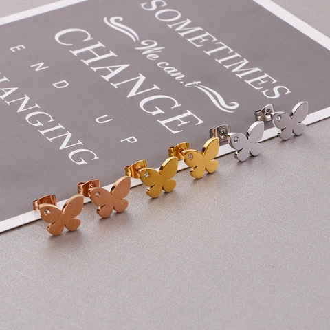 Orecchini A Lobo Farfalla Acciaio Al Titanio Placcato Oro Zircone Gioielli Minimalisti Chic Per Donna