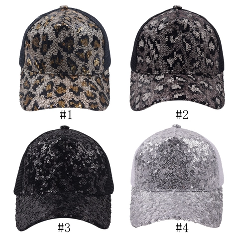 Cappello Da Baseball Con Paillettes Leopardate Rete Traspirante Trucker Hat Regolabile Protezione Solare Moda Donna
