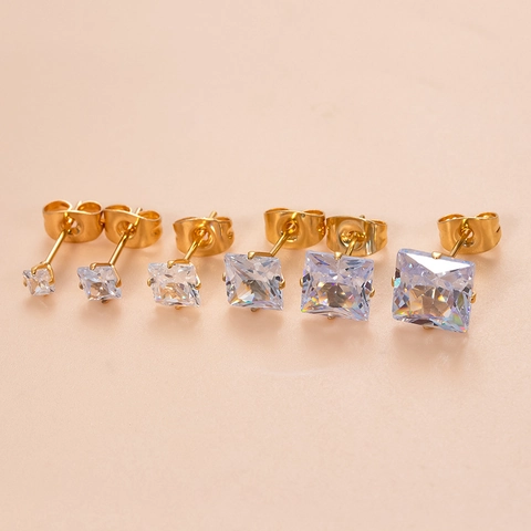Quadratische Zirkonia Ohrstecker Edelstahl Prinzessschliff Vier Krallen Piercing Schmuck Für Damen Herren Einfacher Stil