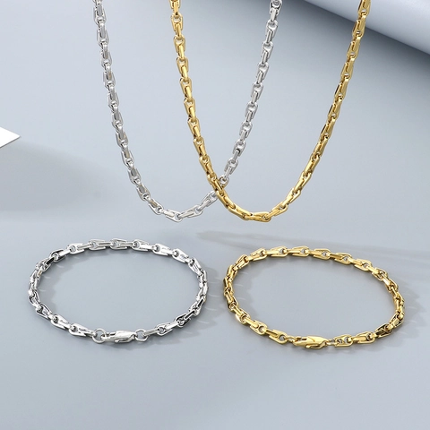 Ensemble De Bijoux Collier Et Bracelet Pour Hommes Chaîne Épissée Rétro En Acier Inoxydable Style Punk Cadeau