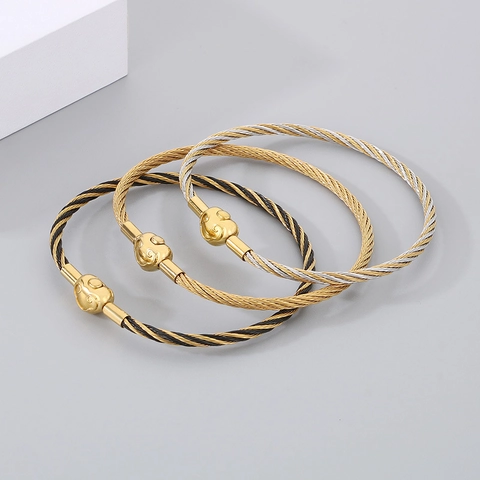 Edelstahl Gedrehtes Kabelarmband Glücklicher Geldbeutel Herz Charms Neuer Chinesischer Stil Schmuck