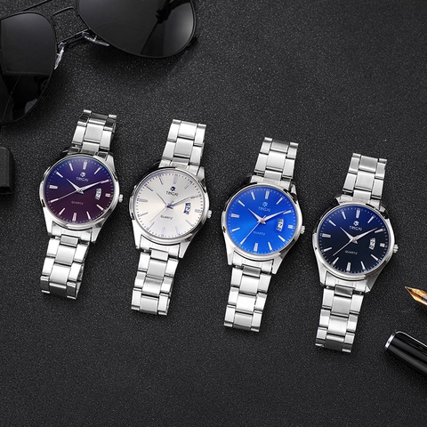 Herren Quarzuhr Edelstahlarmband Kalender Leuchtend Saphirglas Business Sport Wasserdichte Armbanduhr