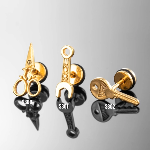 Schere Schraubenschlüssel Und Schlüsselform Ohrstecker Edelstahl Neuheit Punk Schmuck Für Damen Herren Gold