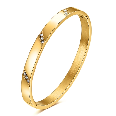 Brazalete De Acero Inoxidable Chapado En Oro De 18K Con Incrustaciones De Diamantes De Imitación Joyería Minimalista Para Mujer