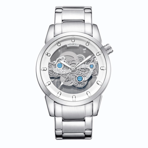 Men Business Watch Skeleton Dial Alloy Band Quartz Pointer Display Luxury Sporty Fashion Male Timepiece Metal Strap