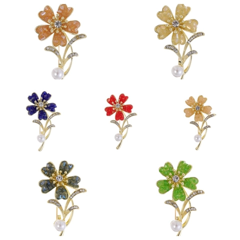 Elegante Spilla a Fiore per Donna Placcata in Oro Lega di Zinco Strass Perla Artificiale Vintage Accessori per Camicia da Abito