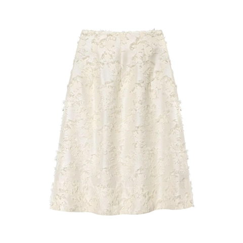 Eleganter Cremeweißer Tassel Fransen Midi Rock Für Damen Hohe Taille A-Linie Feder Textur Mode
