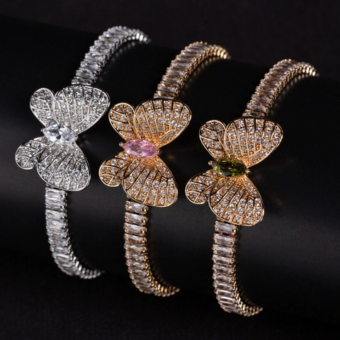 Elegant Butterfly Zirconia Bracelet For Women Alloy Inlaid Marquise Sparkling Gemstone Fashion Hand Jewelry Accessory
