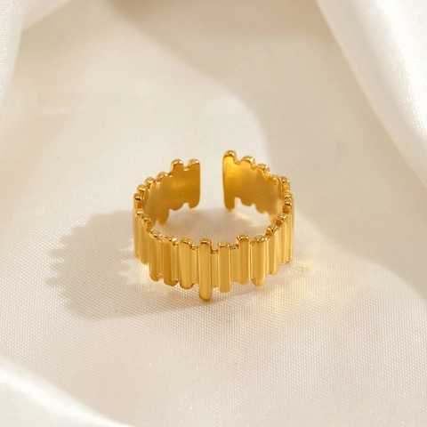 Anillo Abierto Geométrico Ondulado Acero Inoxidable Ajustable Estilo Vintage INS Joyería De Dedo Para Mujeres Chapado En Oro