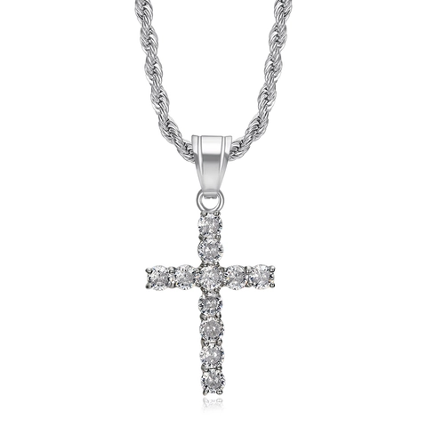 Iced Out Kruis Hanger Ketting Titanium Roestvrij Staal Zirkonia Hiphop Sieraden