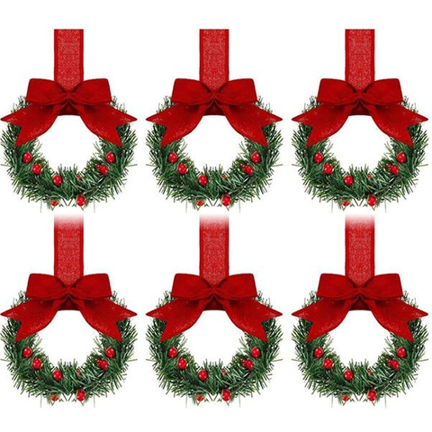 Mini Weihnachtskranz Mit Beeren Und Schleife Anhänger Kleiner Kranz Für Feiertag Heimdekoration Hängende Ornament