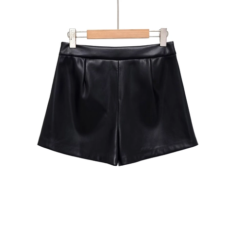 Jupe Culotte En Simili Cuir Taille Haute Fendue Asymétrique Mini Jupe Short Pour Femme Sexy Coupe Ajustée PU