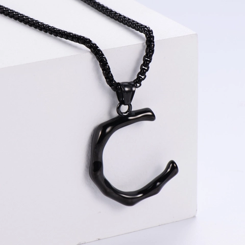 Initial Letter Pendant Necklace 304 Stainless Steel Black Hip Hop Punk Industrial Style Jewelry For Men Women