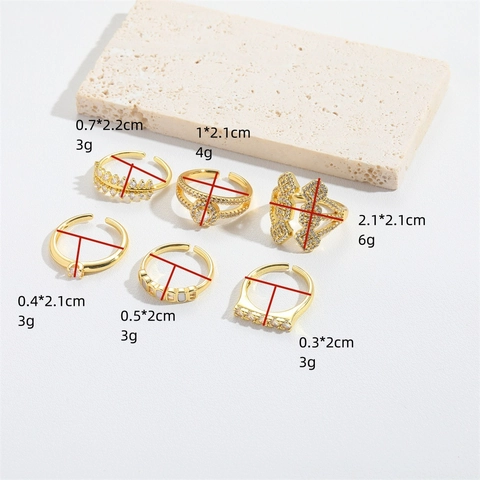 Franse Retro Zirconia Koperen Open Ring Minimalistisch Verstelbare Geometrische Vingerring Goud Verguld Vrouwen Sieraden