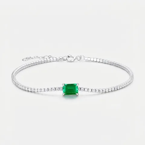 925 Sterling Silver Lab-Grown Emerald Bracelet Simple Vintage Emerald Cut Gemstone Tennis Bracelet Rhinestone Inlaid Hand Jewelry For Women