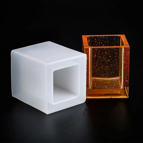 Pen Holder Silicone Mold DIY Resin Casting Square Cylindrical Desktop Organizer Stationery Storage Reusable Handmade Craft Tool
