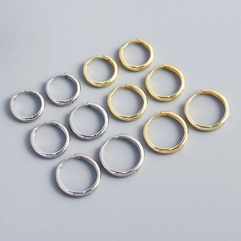 Minimalist 925 Sterling Silver Hoop Earrings For Women Polished Geometric Round Huggie Earrings Jewelry Accessory