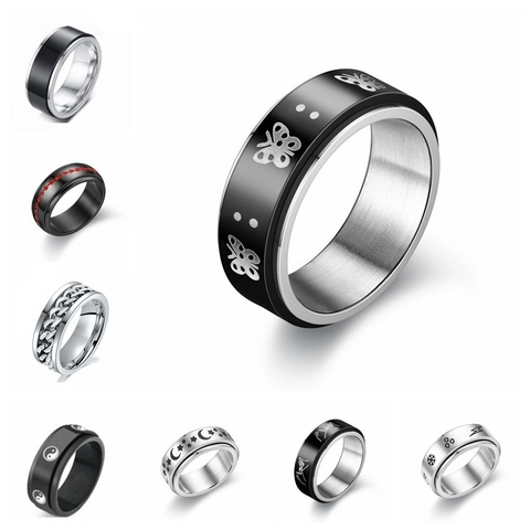 Bague Spinner en Acier Inoxydable pour Hommes Femmes Anti Stress Rotative Étoile Lune Papillon Chaîne Bijoux de Mode Géométrique