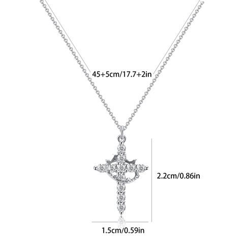 Stainless Steel Rotatable Crown Cross Pendant Necklace Electroplated Inlaid White Rhinestone Fashion Commute Jewelry For Women
