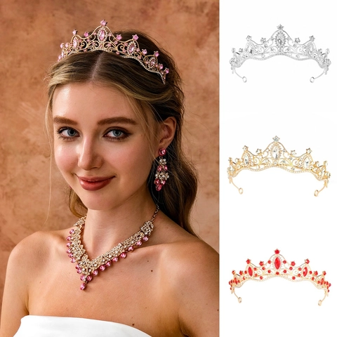 Corona Tiara Barocca Vintage Svuotata Luccicante Strass Cristallo Copricapo Per Matrimonio Compleanno Halloween Donne Ragazze