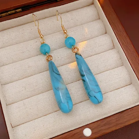 Orecchini Pendenti Etnici Vintage Con Agata Acrilico E Perno In Argento Motivo Marmo Bohemien Gioielli Donna