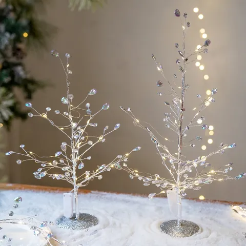 LED Ghirlanda Albero di Natale Argento Con Perline di Cristallo Acrilico Iridescente Decorazione da Tavolo per Casa Festa