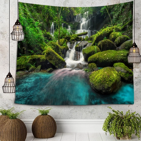 Arazzo Da Parete Paesaggio Cascata Naturale Tessuto Poliestere Foresta Sfondo Decorativo Per Soggiorno Camera Da Letto Casa