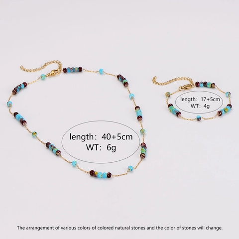 Gioielli Collana E Bracciale Acciaio Inossidabile 304 Placcato Oro 18K Perline Di Vetro Colorate Per Donna Stile Retrò Francese