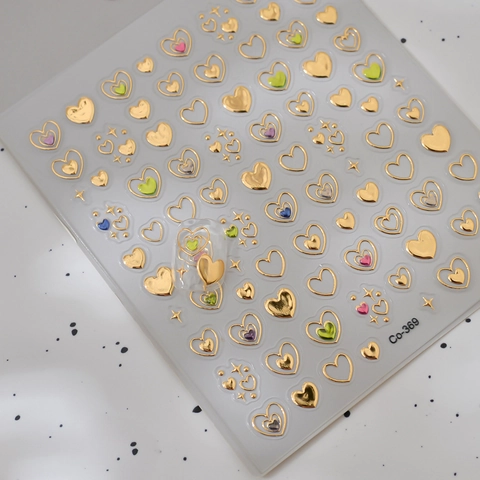 Pegatinas Para Uñas 5D Relieve Textura Metal Líquido Corazón Estrella Oro Plata Autoadhesivas Decoración Manicura