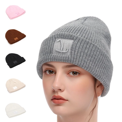 Berretto in Maglia Unisex in Acrilico Caldo Invernale a Coste Con Risvolto e Ricamo Lettera per Uomo Donna Copricapo Quotidiano