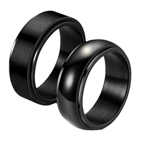 Anello Rotante Acciaio Inossidabile Sollievo Ansia Decompressione Meditazione Yoga Spazzolato Lucidato Specchio Nero Gioiello Unisex