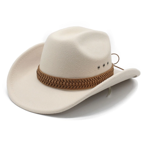 Westerse Cowboyhoed Vilt Fedora Brede Rand Met Gevlochten Band En Metalen Oogjes Retro Outdoor Zonnehoed Voor Heren Dames
