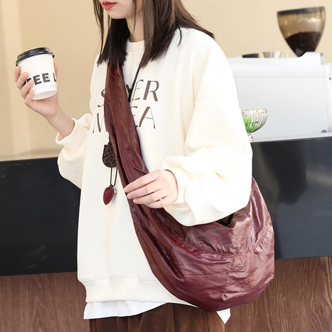Borsa Hobo Pieghettata Vintage Morbida Pelle PU Grande Capacità Borsa A Tracolla Da Donna Borsa A Spalla Retro Casual
