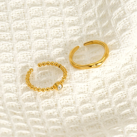 Verstelbare Open Ringen 18K Verguld 304 Roestvrij Staal Geometrisch Golvend Kralen Zirkoon Voor Vrouwen Minimalistisch