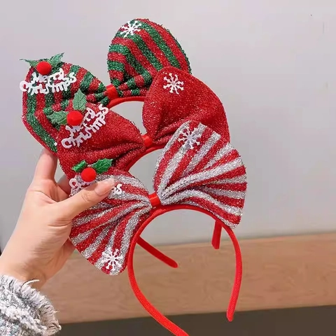 Cerchietto Per Capelli Di Natale Stoffa Glitterata Fiocco Corna Di Renna Fiocco Di Neve Buon Natale Fascia Festa Copricapo