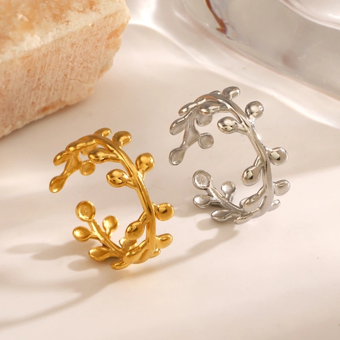 Anillo Abierto De Hoja Acero Inoxidable Ajustable Rama De Olivo Naturaleza Joyas Para Mujer Accesorios Minimalistas
