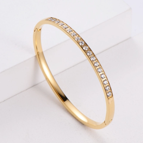 Bracciale Rigido A Cerniera Acciaio Inossidabile CNC Zirconia Incastonata Gioielli Minimalisti Eleganti Da Donna