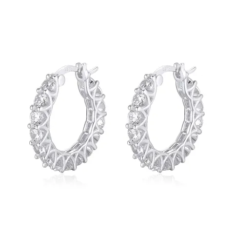 925 Sterling Silver Hoop Earrings With Round Zircon Micro Pave Huggie Light Luxury Minimalist Jewelry For Women